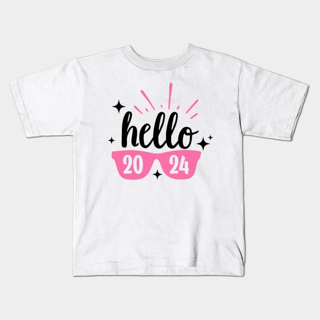 Hello 2024 Kids T-Shirt by MZeeDesigns